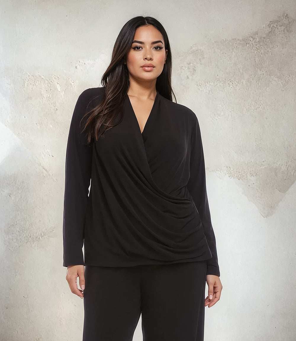 top Plus Size Travel Jersey Drape Front Crossover Top