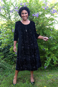 Vikki Vi Silver Floral Velvet 3/4 Sleeve A-Line Dress