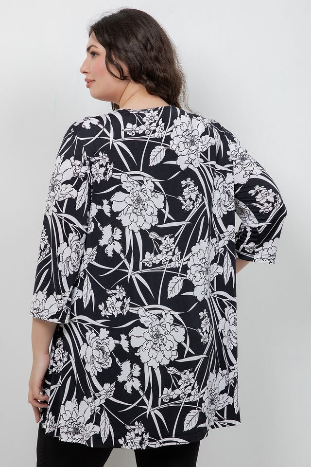 Tops Vikki Vi Jersey Noir Blossom Pocket Swing Tunic