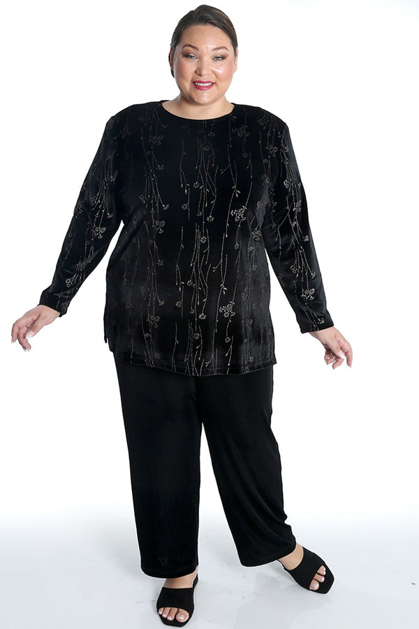 Vikki Vi Velvet Silver Floral Long Sleeve Tunic