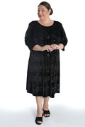 Vikki Vi Silver Floral Velvet 3/4 Sleeve A-Line Dress