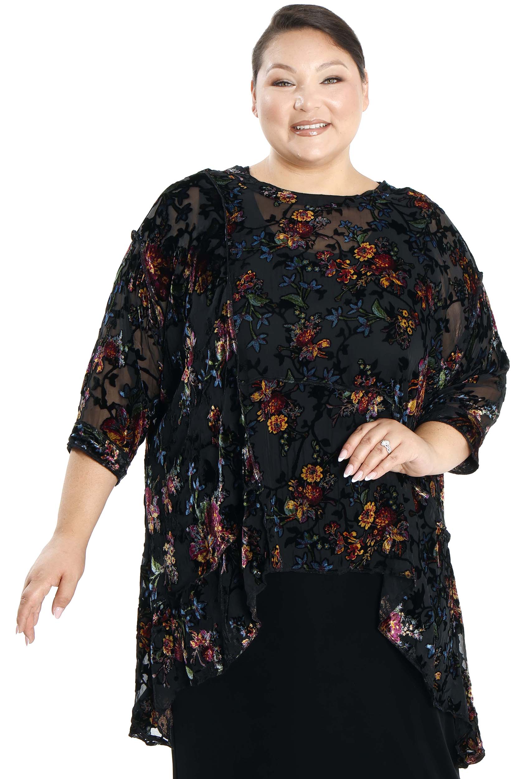 Tops Sterling Black Sheer and Velvet Floral Whisper Top