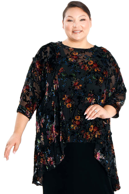 Tops Sterling Black Sheer and Velvet Floral Whisper Top