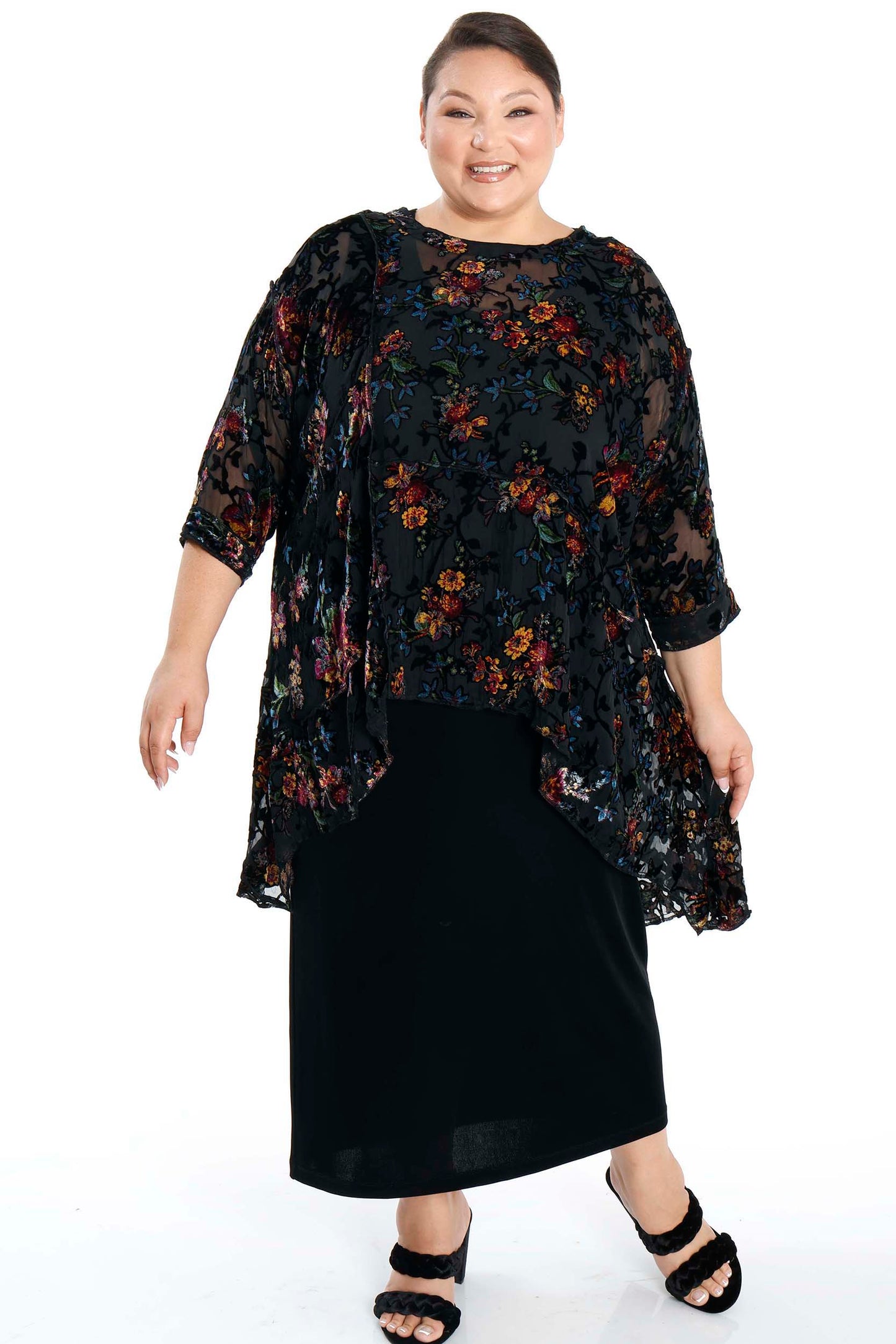 Tops Sterling Black Sheer and Velvet Floral Whisper Top