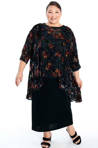Tops Sterling Black Sheer and Velvet Floral Whisper Top