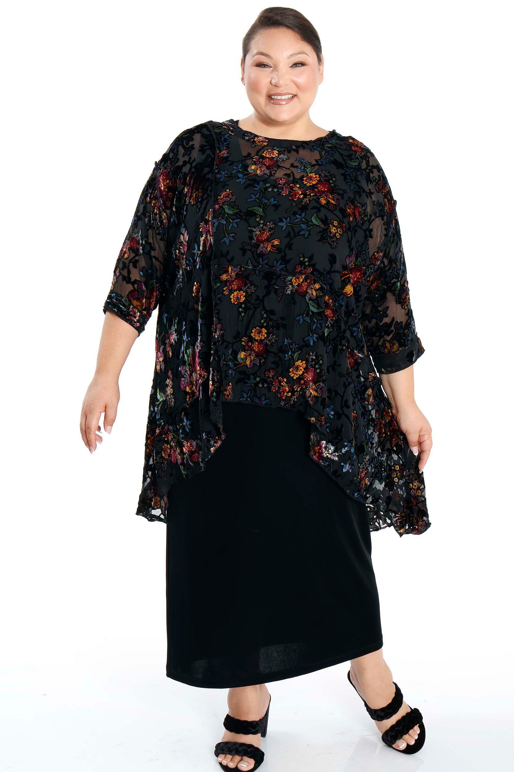 Tops Sterling Black Sheer and Velvet Floral Whisper Top