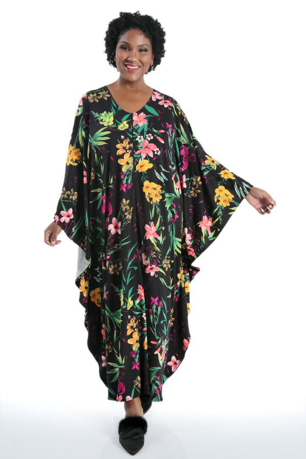 Vikki Vi Jersey Pink Tropical Zip Front Caftan