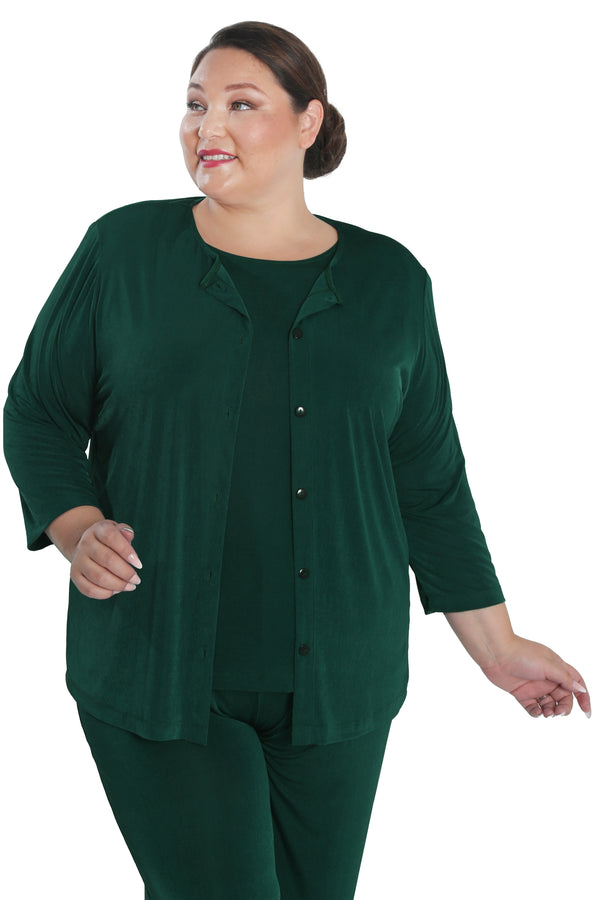 Vikki Vi Silky Classic Hunter Green Cardigan