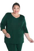 Vikki Vi Silky Classic Hunter Green V-Neck 3/4 Sleeve Tunic