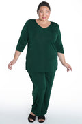 Vikki Vi Silky Classic Hunter Green V-Neck 3/4 Sleeve Tunic