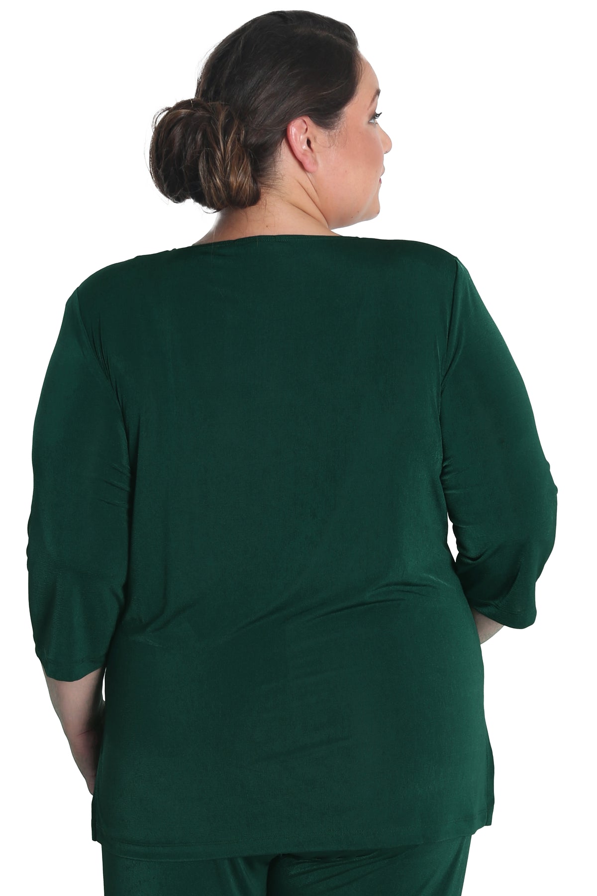 Tops Vikki Vi Silky Classic Hunter Green V-Neck 3/4 Sleeve Tunic