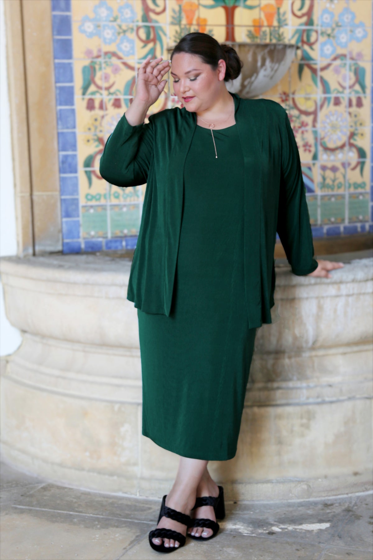 Jackets Vikki Vi Silky Classic Hunter Green Kimono Jacket