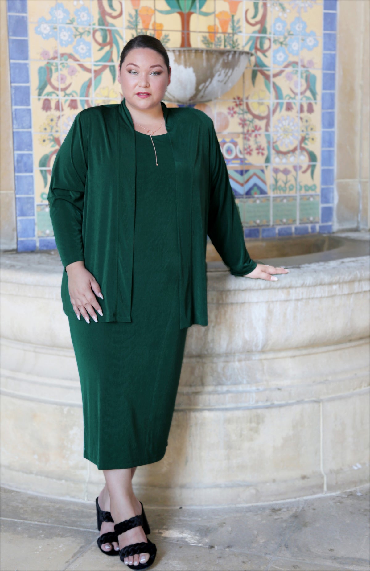 Jackets Vikki Vi Silky Classic Hunter Green Kimono Jacket