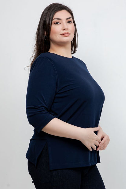 Tops Vikki Vi Jersey Navy 3/4 Sleeve Top