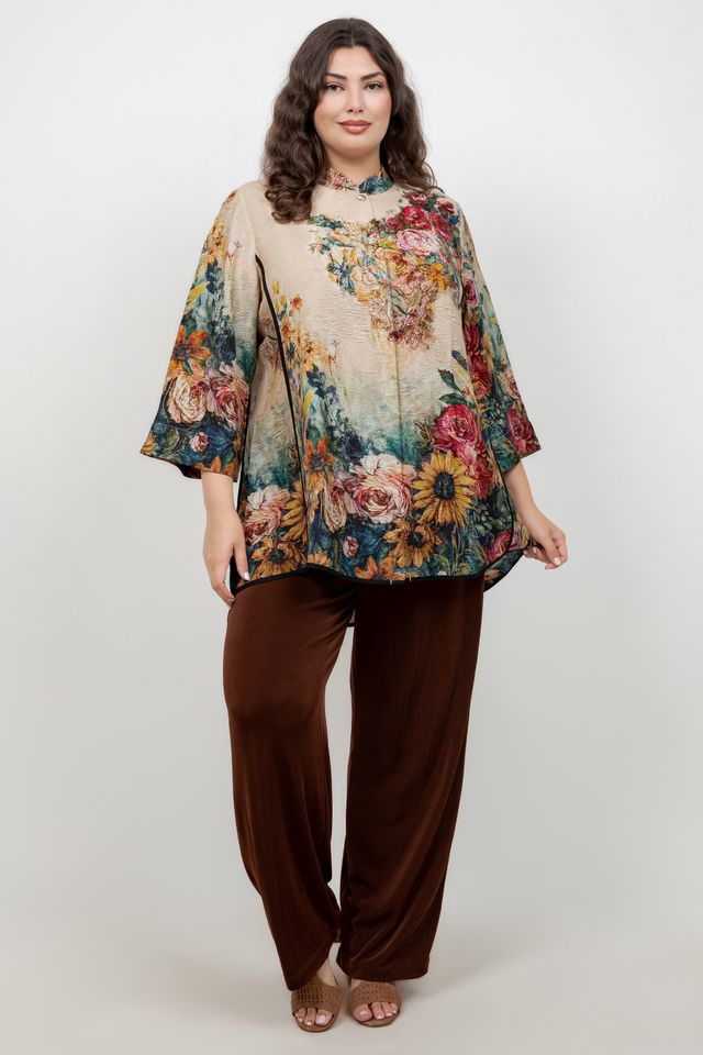 Vintage Floral Art Tummy Tuck Shirt
