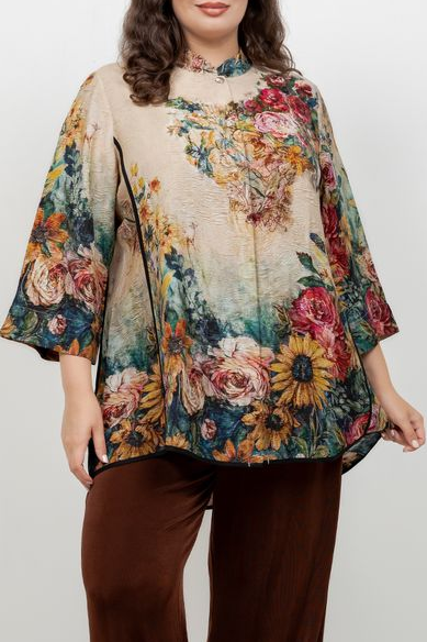 Vintage Floral Art Tummy Tuck Shirt