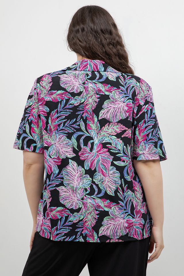 Vikki Vi Jersey Tropical Nights Camp Shirt