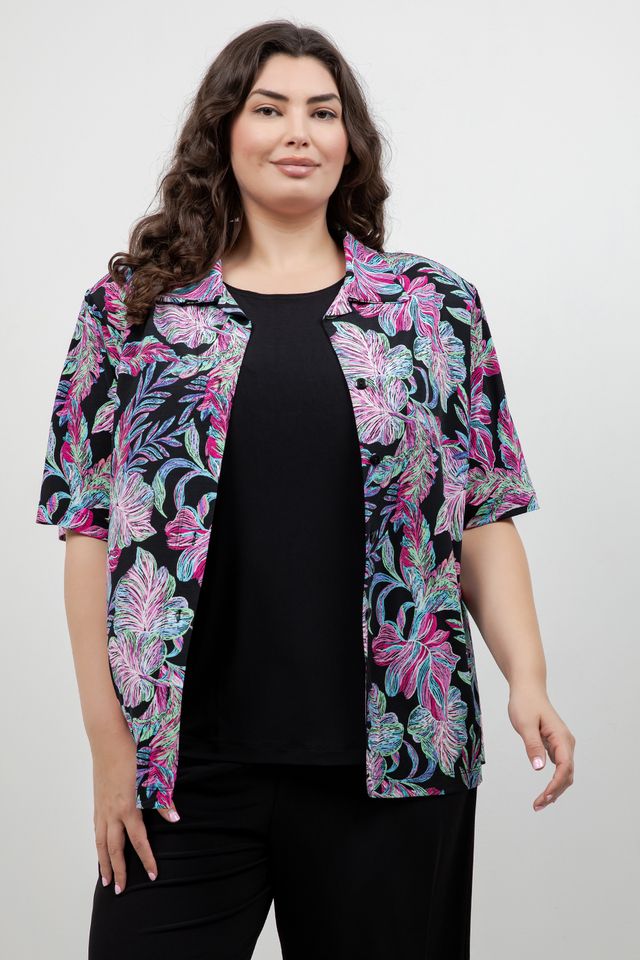 Vikki Vi Jersey Tropical Nights Camp Shirt