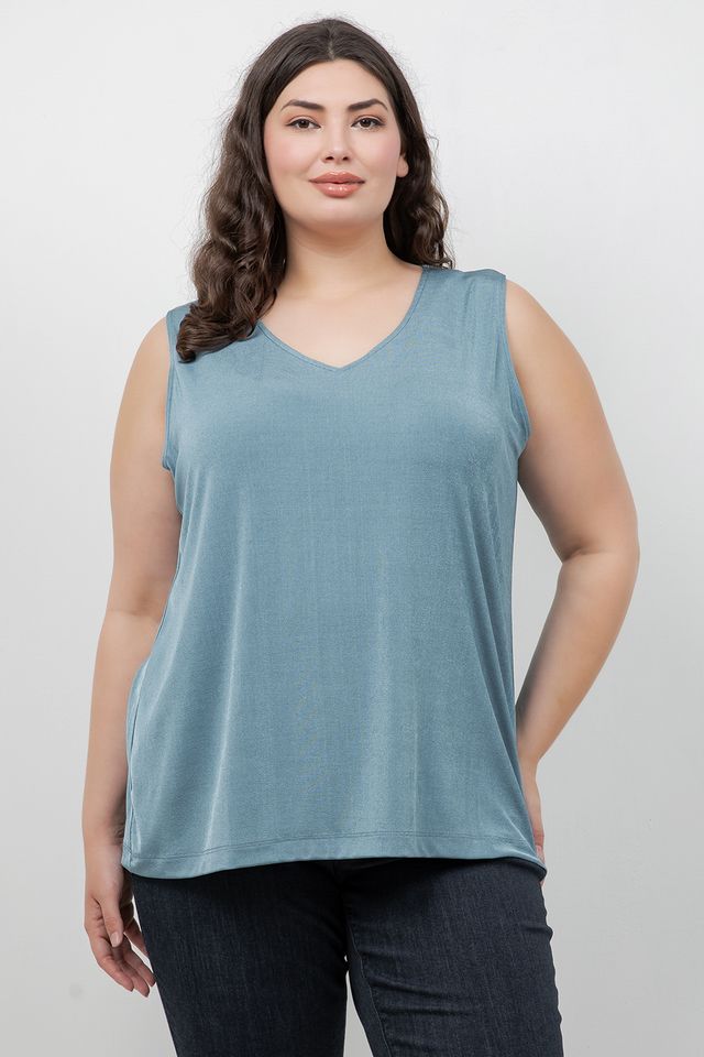 Tops Vikki Vi Silky Classic Blue Sage V-Neck Tank