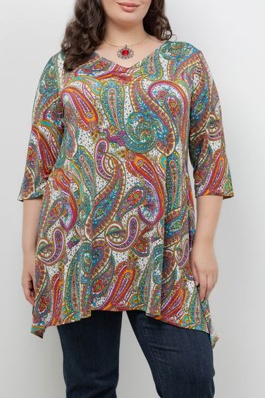 Tops Vikki Vi Jersey Paisley Handkerchief Tunic