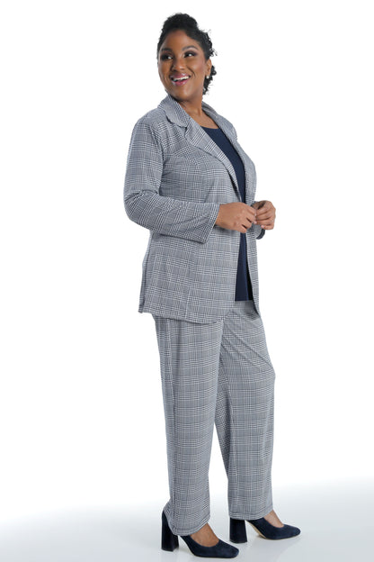 Pants Vikki Vi Navy Plaid Petite Pull-On Pant