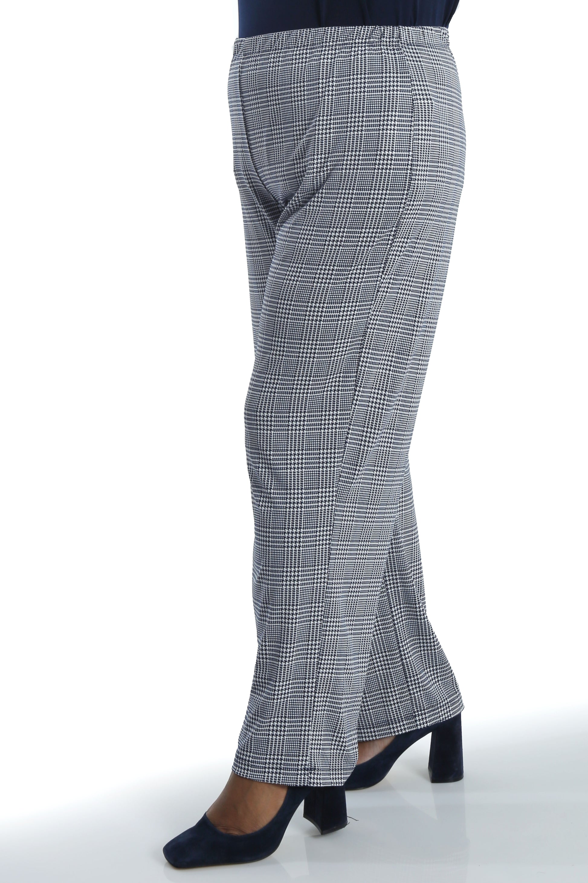 Pants Vikki Vi Navy Plaid Petite Pull-On Pant