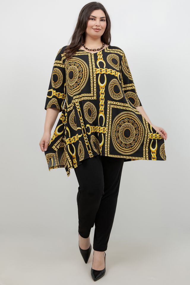 Tops Vikki Vi Jersey Black Chain Handkerchief Tunic