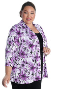 Vikki Vi Jersey Iris Floral 3/4 Sleeve Kimono Jacket