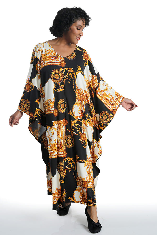 Vikki Vi Jersey Ivory Frame Zip Front Caftan