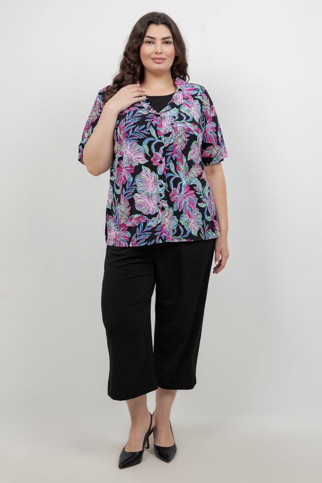 Vikki Vi Jersey Tropical Nights Camp Shirt