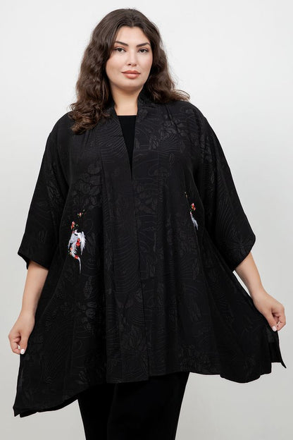 Black Embroidery Phoenix Silk Kimono Jacket