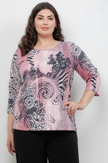 Tops Floral Pink Paisley 3/4 Sleeve Top