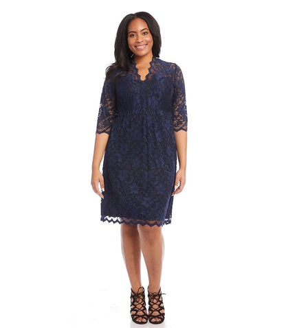 dress Plus Size V-Neck Scallop Lace Dress