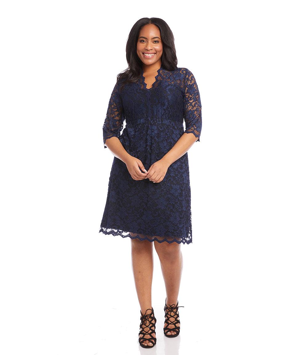 dress Plus Size V-Neck Scallop Lace Dress