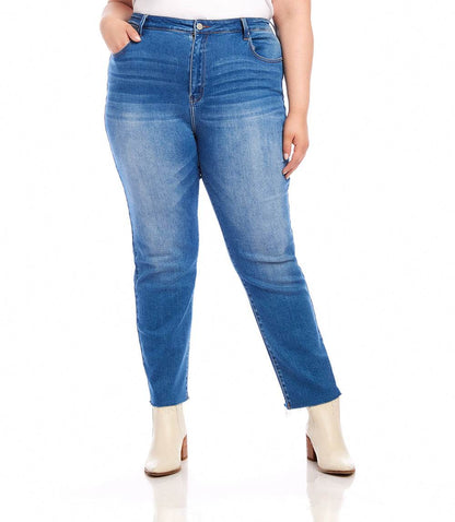bottom Plus Size Raw Hem Straight Jeans