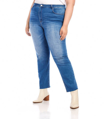 bottom Plus Size Raw Hem Straight Jeans