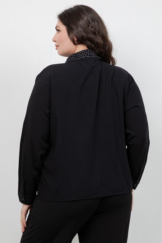 Tops Sparkle Black Collared Blouse