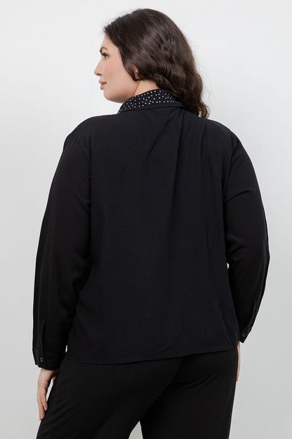 Tops Sparkle Black Collared Blouse