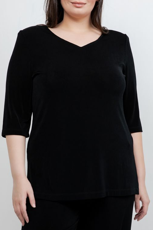Tops Vikki Vi Classic Black V-Neck 3/4 Sleeve Tunic