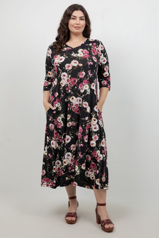 Vikki Vi Jersey Petite Rose V Neck Pocket Dress