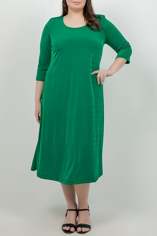 Dresses Vikki Vi Silky Classic Emerald 3/4 Sleeve A-Line Dress