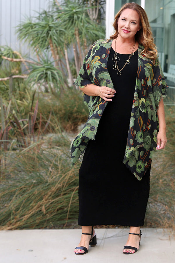 Green Floral Merino Cape