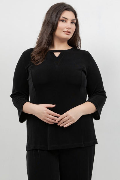 Vikki Vi Classic Black Keyhole 3/4 Sleeve Top