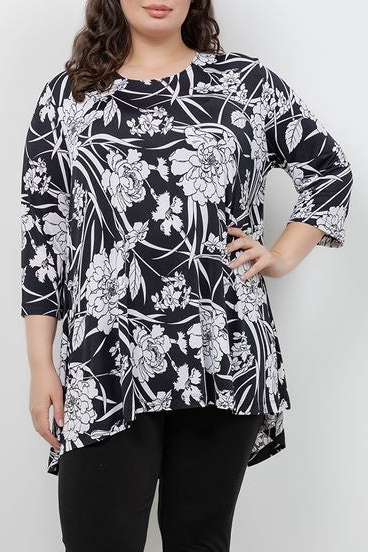 Tops Vikki Vi Jersey Noir Blossom Pocket Swing Tunic