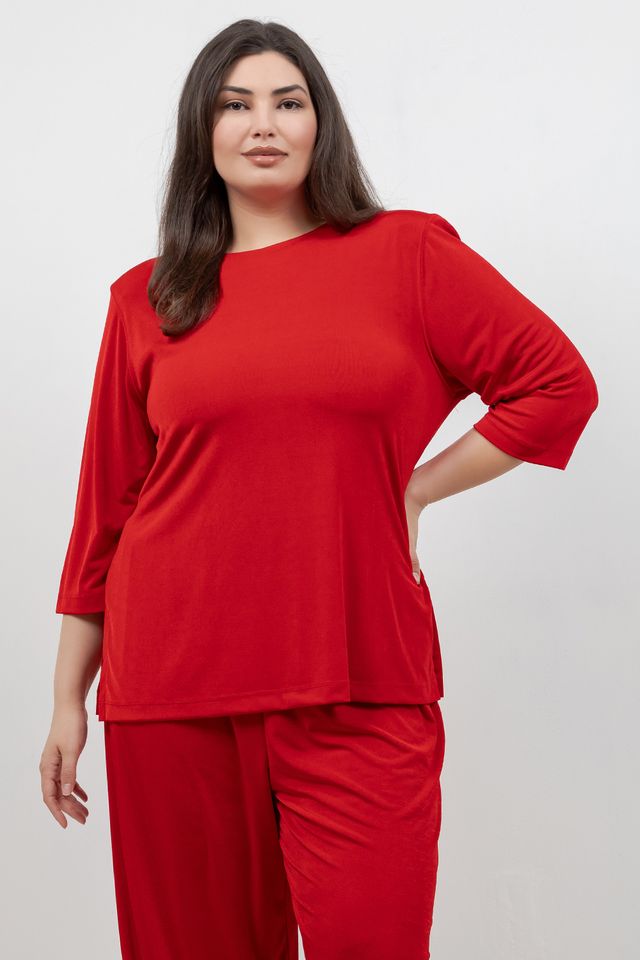 Tops Vikki Vi Silky Classic Red 3/4 Sleeve Top