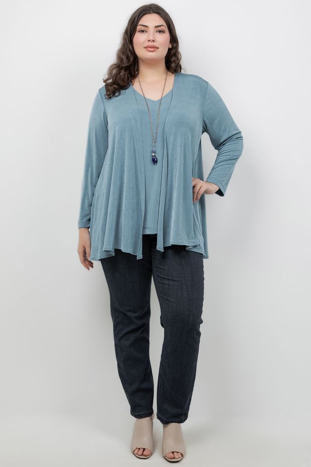 Jackets Vikki Vi Silky Classic Blue Sage Swing Cardigan