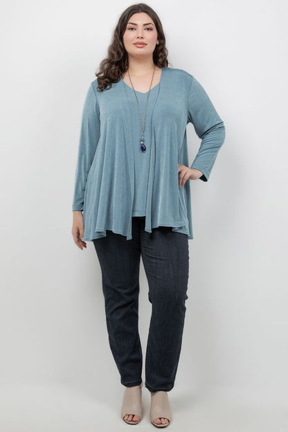 Jackets Vikki Vi Silky Classic Blue Sage Swing Cardigan