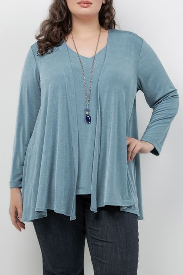 Jackets Vikki Vi Silky Classic Blue Sage Swing Cardigan
