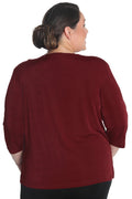 Vikki Vi Silky Classic Wine 3/4 Sleeve Top