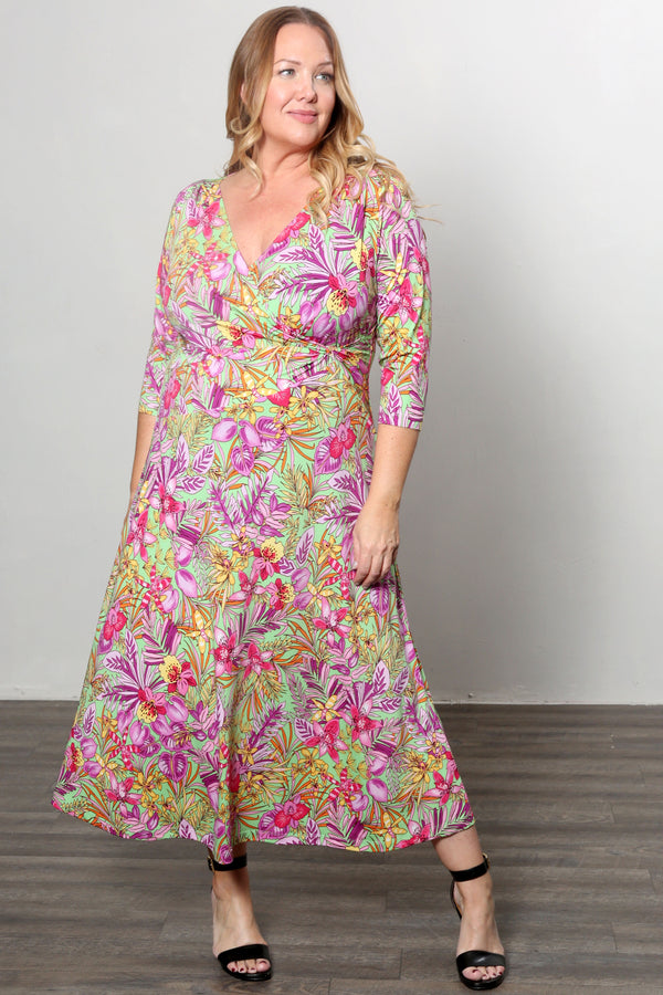 Vikki Vi Jersey Miami Floral Faux Wrap Maxi Dress | PlusbyDesign.com